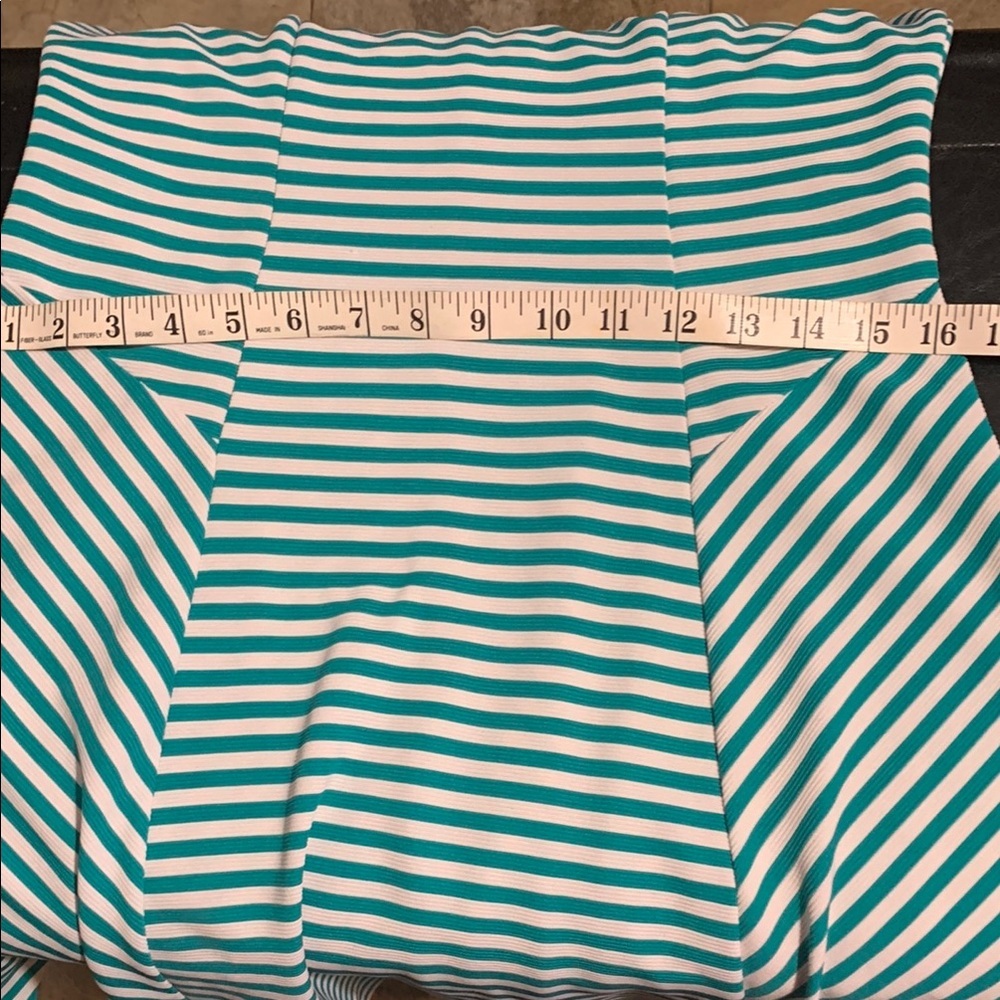 NY & Company Teal White Striped Fit Flare Dress M Summer Work - Picture 6 of 12